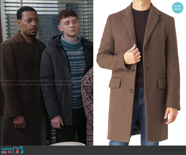 Slate and Stone Wool Houndstooth Topcoat worn by Gregory Eddie (Tyler James Williams) on Abbott Elementary