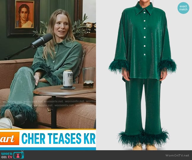 Sleeper Cosmos Lurex PJ Set in Green worn by Kristen Bell on Today
