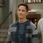 Smitty’s blue patchwork cardigan on Beyond the Gates