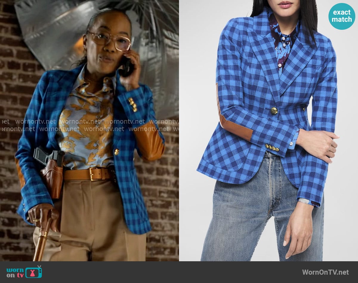 Smythe Patch-Pocket Duchess Blazer with Leather Elbow Patches worn by Amanda Wagner (Sonja Sohn) on Will Trent