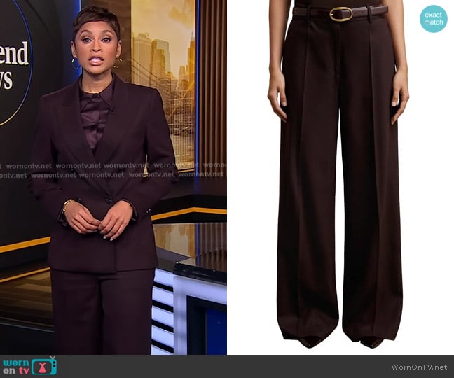  Solene Suit Trousers in Aubergine worn by Jericka Duncan on CBS Evening News
