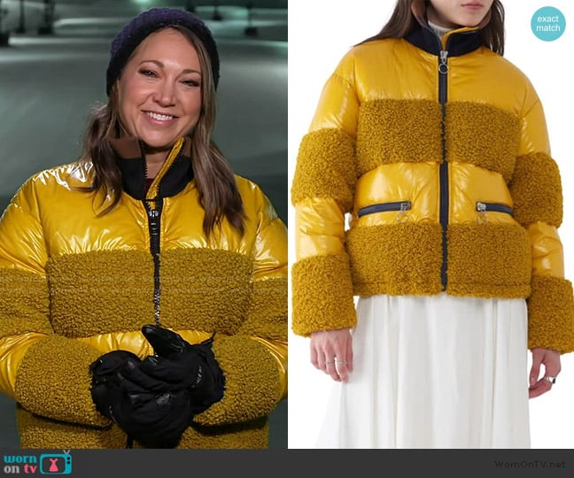 Sosken June Glossy Short Down Jacket In Yellow worn by Ginger Zee on Good Morning America