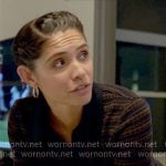 Stella’s navy and brown striped polo top on Chicago Fire