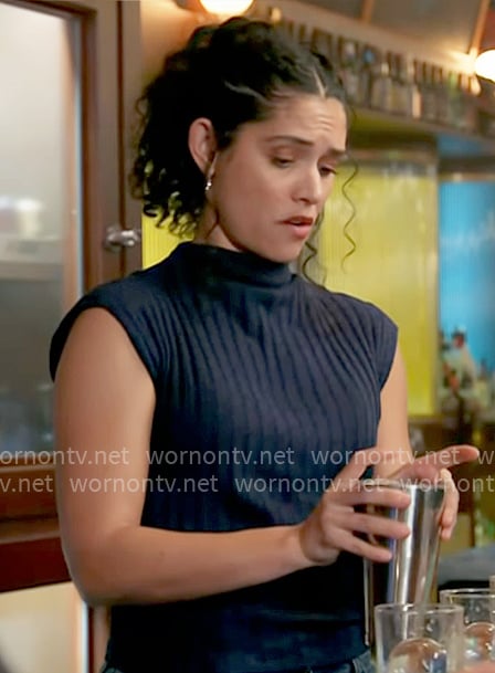 Stella's navy ribbed sleeveless sweater on Chicago Fire