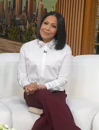 Stephanie’s white embellished collar shirt on Good Morning America