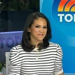 Laura’s white striped sweater and pleated leather skirt on Today