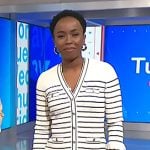 Zinhle’s white striped v-neck dress on NBC News Daily