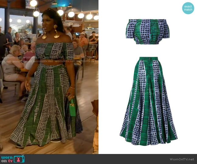 Studio 189 Cotton Off The Shoulder Crop Top and Skirt worn by Bozoma Saint John on The Real Housewives of Beverly Hills