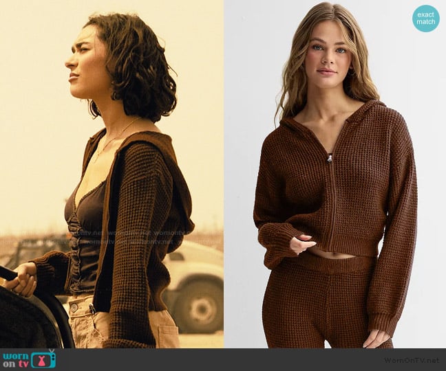 Sugar Moon Sugar Moon Waffle Zip-Up Cropped Sweater Hoodie worn by Ariana Medina (Paulina Chavez) on Landman