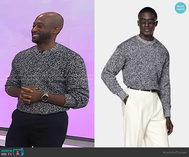 Mikel Welch’s black space dye knit sweater on Today