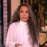 Sunny’s white tie neck blouse on The View