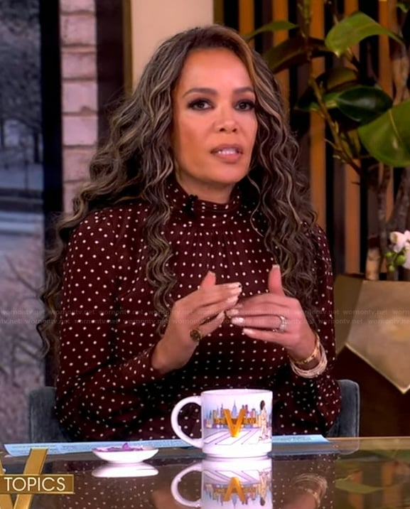 Sunny's burgundy polka dot print dress on The View