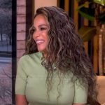 Sunny’s green chain embellished top and pants on The View