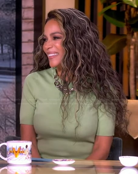 Sunny’s green chain embellished top and pants on The View