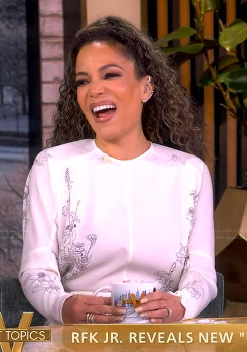 Sunny’s white floral print long sleeve dress on The View