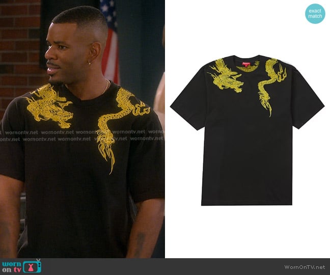 Supreme  Dragon Wrap Short-Sleeve Top in Black worn by Bernard Upshaw Jr (Jermelle Simon-Jones) on The Upshaws