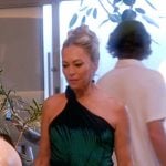 Sutton’s green print one-shoulder dress on The Real Housewives of Beverly Hills