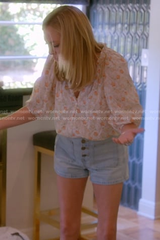 Sutton's floral blouse and denim shorts on The Real Housewives of Beverly Hills