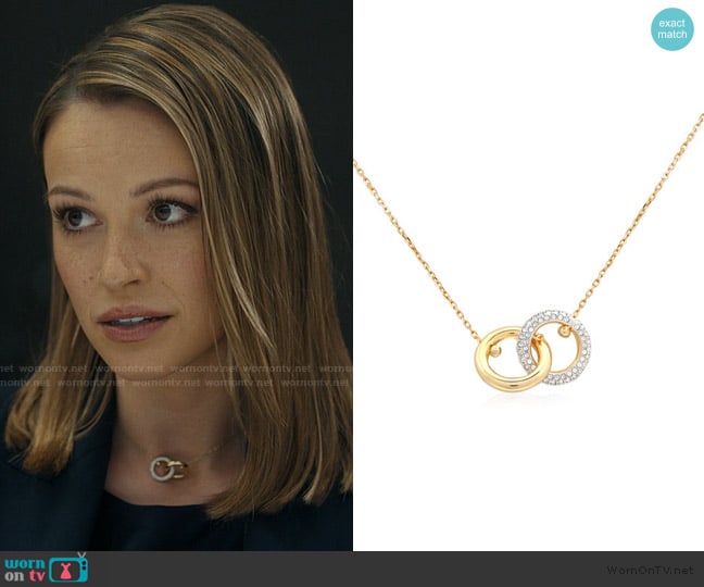 Swarovski Dextera Pendant Interlinked Gold Shiny worn by Rebecca Falcone (Kayla Wallace) on Landman