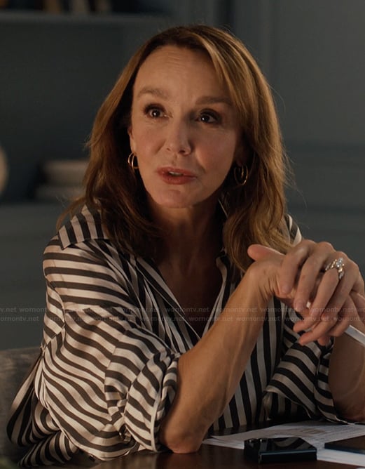 Sylvie's striped blouse on Emily in Paris