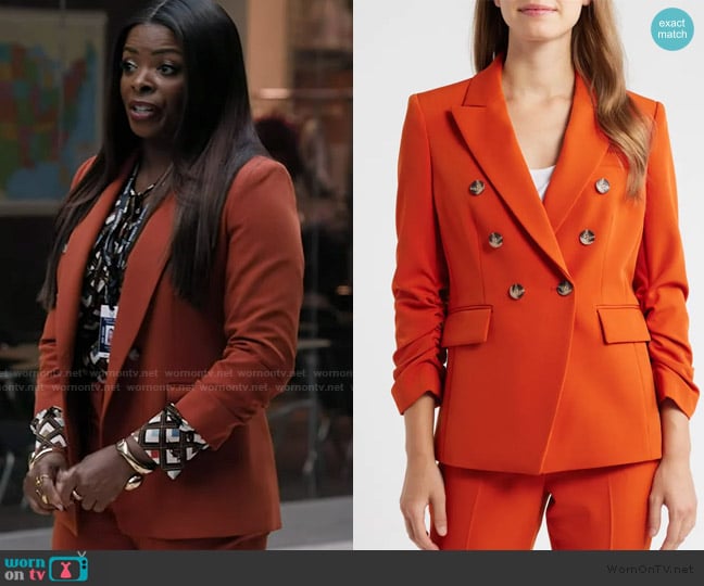 Tahari ASL Ruched Sleeve Jacket worn by Ava Coleman (Janelle James) on Abbott Elementary