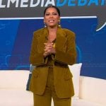 Tamron’s mustard corduroy blazer and pants on Tamron Hall Show
