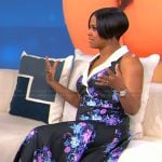 Tamron’s floral print sleeveless dress on Tamron Hall Show