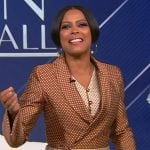 Tamron’s brown polka dot print blazer and pants on Tamron Hall Show