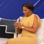 Tamron’s yellow ruched front dress on Tamron Hall Show