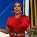 Tamron's red ruched dress on Tamron Hall Show