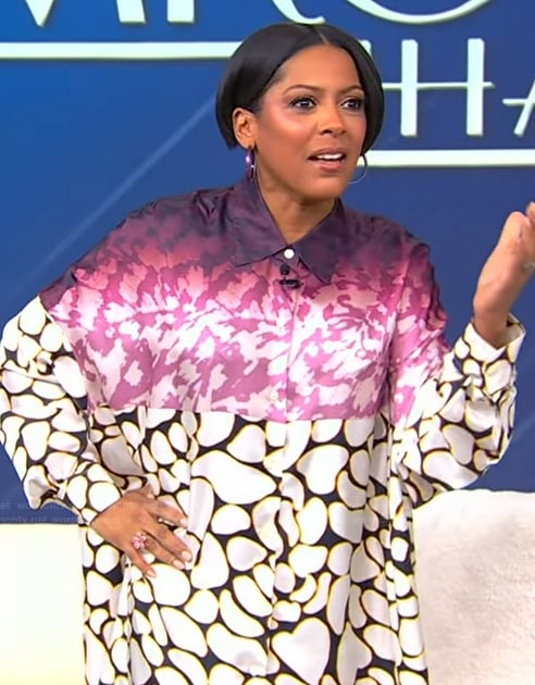 Tamron’s mixed print shirtdress on Tamron Hall Show