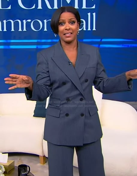 Tamron’s striped double breasted blazer on Tamron Hall Show