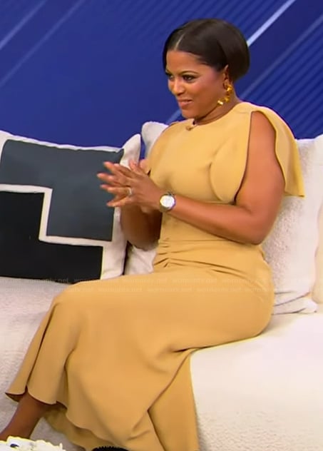 Tamron's yellow ruched front dress on Tamron Hall Show
