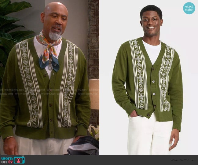 Target Houston White Adult Birdseye V-Neck Cardigan worn by Frank (Lamont Thompson) on The Upshaws