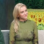 Taylor Misiak’s green floral mesh dress on Access Hollywood