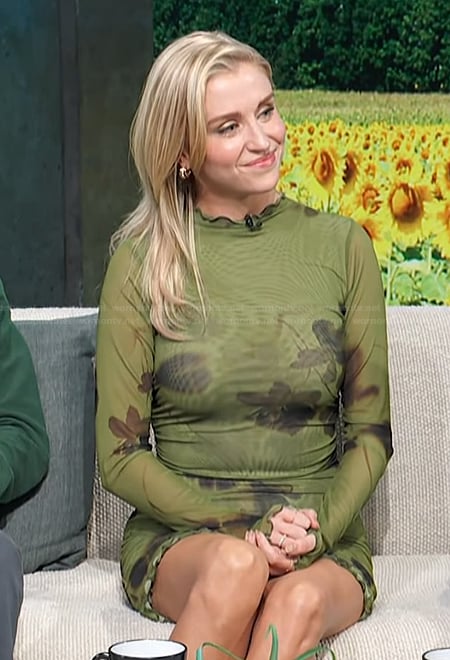 Taylor Misiak’s green floral mesh dress on Access Hollywood