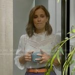 Taylor’s white ruffle neck blouse on The Bold and the Beautiful