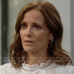 Taylor’s white ruffle neck blouse on The Bold and the Beautiful