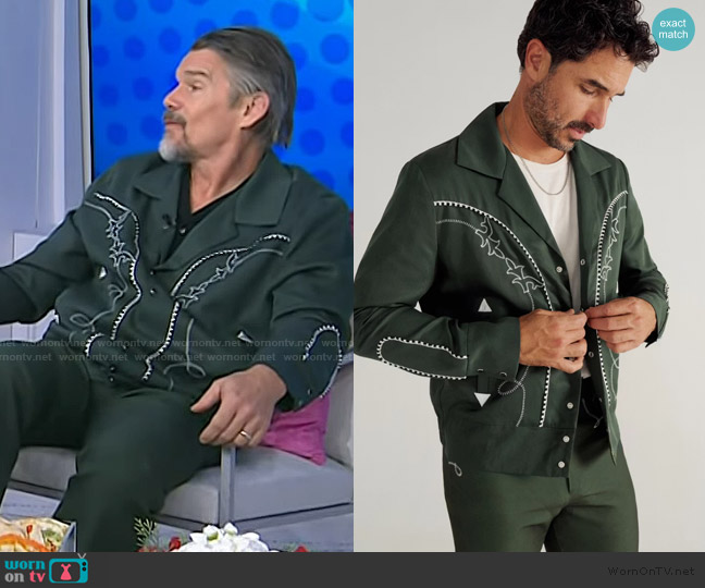 Ethan Hawke’s green embroidered jacket on Today