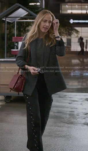 Teddy's black studded pants on Greys Anatomy