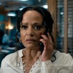 Selena’s white button down blouse on High Potential