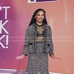 Tessa Thompson’s black tweed jacket and skirt on Today