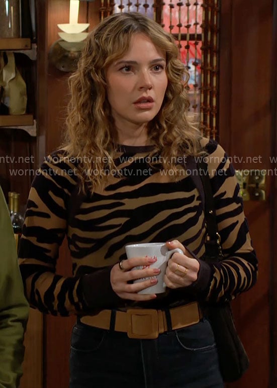 Tessa's sheer zebra stripe top on The Young and the Restless