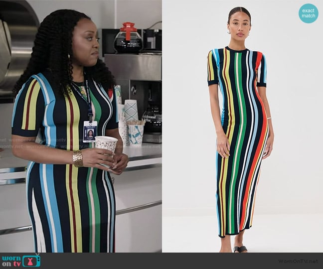 Janine’s rainbow stripe bodycon dress on Abbott Elementary