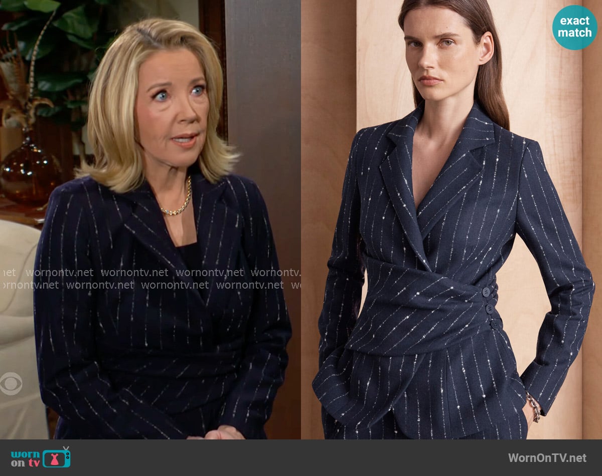 Nikki’s navy pinstripe jacket on The Young and the Restless