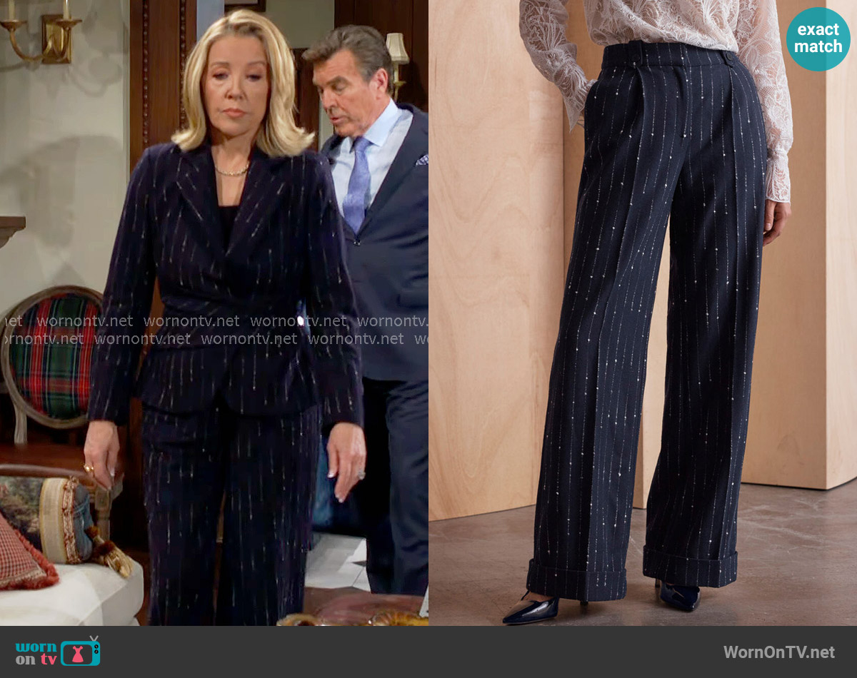 Nikki’s navy pinstripe pants on The Young and the Restless