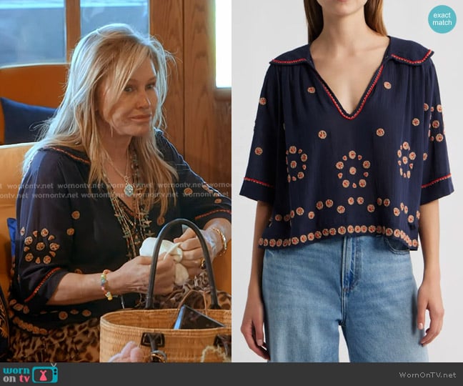 The Great The Beaded Vintage Sailor Top in Navy worn by Kathy Hilton on The Real Housewives of Beverly Hills