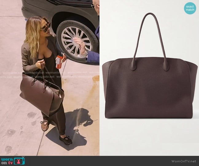 The Row Marlo 17 leather tote bag worn by Dorit Kemsley on The Real Housewives of Beverly Hills