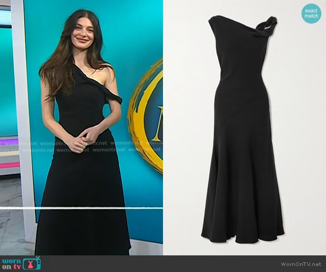 The Row Violetta Asymmetric Silk-tweed Midi Dress worn by Camila Morrone on Today