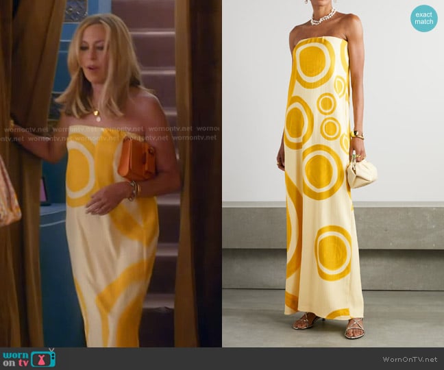 Themis Z Theros Strapless Printed crepe de chine Maxi Dress worn by Sutton Stracke on The Real Housewives of Beverly Hills